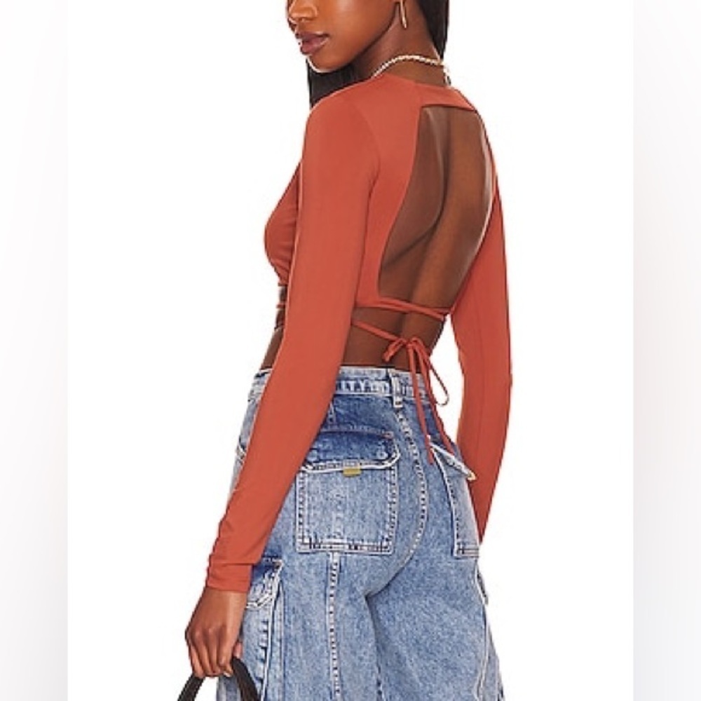 Alix NYC Declan crop top terra cotta long sleeve open back excellent Size M